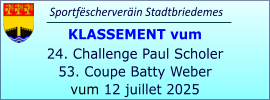 Sportfëscherveräin Stadtbriedemes KLASSEMENT vum 24. Challenge Paul Scholer 53. Coupe Batty Weber vum 12 juillet 2025