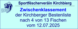 Sportfëscherveräin Kirchbierg Zwischenklassement  der Kirchberger Bestenliste nach 4 von 13 Fischen vom 12.07.2025