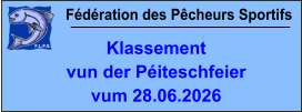 Fédération des Pêcheurs Sportifs Klassement  vun der Péiteschfeier vum 28.06.2026