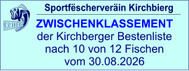 Sportfëscherveräin Kirchbierg ZWISCHENKLASSEMENT  der Kirchberger Bestenliste nach 10 von 12 Fischen vom 30.08.2026