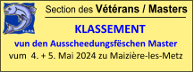 Section des Vétérans / Masters             KLASSEMENT  vun den Ausscheedungsfëschen Master  vum  4. + 5. Mai 2024 zu Maizière-les-Metz