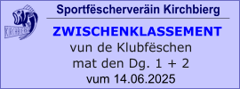 Sportfëscherveräin Kirchbierg     ZWISCHENKLASSEMENT vun de Klubfëschen mat den Dg. 1 + 2 vum 14.06.2025