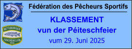 Fédération des Pêcheurs Sportifs KLASSEMENT  vun der Péiteschfeier  vum 29. Juni 2025