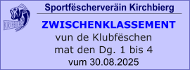 Sportfëscherveräin Kirchbierg     ZWISCHENKLASSEMENT vun de Klubfëschen mat den Dg. 1 bis 4 vum 30.08.2025