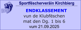 Sportfëscherveräin Kirchbierg     ENDKLASSEMENT vun de Klubfëschen mat den Dg. 1 bis 6 vum 21.09.2025