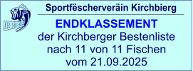 Sportfëscherveräin Kirchbierg ENDKLASSEMENT  der Kirchberger Bestenliste nach 11 von 11 Fischen vom 21.09.2025
