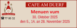 CAFE AM DUERF Menuen vum 30. Oktober 2025 den 5., 14. an 28. November 2025 77 00 32