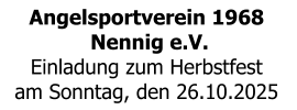 Angelsportverein 1968  Nennig e.V. Einladung zum Herbstfest am Sonntag, den 26.10.2025