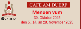 CAFE AM DUERF Menuen vum 30. Oktober 2025 den 5., 14. an 28. November 2025 77 00 32