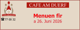 CAFE AM DUERF Menuen fir  a 26. Juni 2026 77 00 32