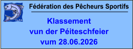 Fédération des Pêcheurs Sportifs Klassement  vun der Péiteschfeier vum 28.06.2026