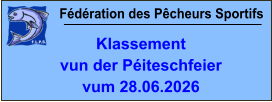 Fédération des Pêcheurs Sportifs Klassement  vun der Péiteschfeier vum 28.06.2026