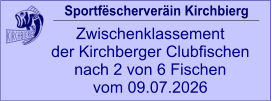 Sportfëscherveräin Kirchbierg Zwischenklassement  der Kirchberger Clubfischen nach 2 von 6 Fischen vom 09.07.2026