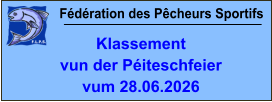 Fédération des Pêcheurs Sportifs Klassement  vun der Péiteschfeier vum 28.06.2026