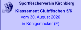 Sportfëscherveräin Kirchbierg Klassement Clubfëschen 5/6  vom 30. August 2026 in Königsmacker (F)