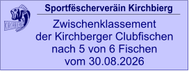 Sportfëscherveräin Kirchbierg Zwischenklassement  der Kirchberger Clubfischen nach 5 von 6 Fischen vom 30.08.2026