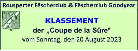 Rousperter Fëscherclub & Fëscherclub Goodyear KLASSEMENT der „Coupe de la Sûre* vom Sonntag, den 20 August 2023