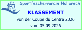 Sportfëscherveräin Hollerech  KLASSEMENT vun der Coupe du Centre 2026 vum 05.09.2026