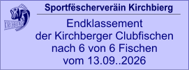 Sportfëscherveräin Kirchbierg Endklassement  der Kirchberger Clubfischen nach 6 von 6 Fischen vom 13.09..2026