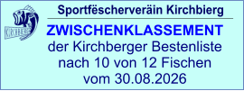 Sportfëscherveräin Kirchbierg ZWISCHENKLASSEMENT  der Kirchberger Bestenliste nach 10 von 12 Fischen vom 30.08.2026