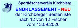 Sportfëscherveräin Kirchbierg ENDKLASSEMENT - NEU  der Kirchberger Bestenliste nach 12 von 12 Fischen vom 13.09.2026