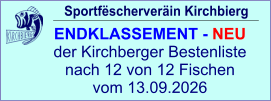 Sportfëscherveräin Kirchbierg ENDKLASSEMENT - NEU  der Kirchberger Bestenliste nach 12 von 12 Fischen vom 13.09.2026