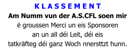 K L A S S E M E N T Am Numm vun der A.S.CFL soen mir  ë groussen Merci un eis Sponsoren  an un all déi Leit, déi eis  tatkräfteg déi ganz Woch nnersttzt hunn.