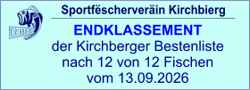 Sportfëscherveräin Kirchbierg ENDKLASSEMENT  der Kirchberger Bestenliste nach 12 von 12 Fischen vom 13.09.2026