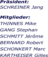 Präsident:  SCHREINER Jang  Mitglieder: THINNES Mike GANG Stephan SCHMITT Jérôme BERNARD Robert  SCHONKERT Marc KARTHEISER Gilles
