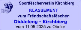 Sportfëscherveräin Kirchbierg KLASSEMENT vum Frëndschaftsfëschen  Diddeleng - Kirchbierg vum 11.05.2025 zu Obeler